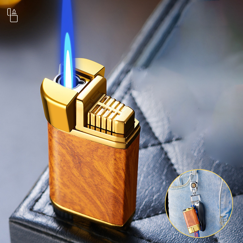 Torch lighter windproof blue flame metal with key chain men's high-grade gifts