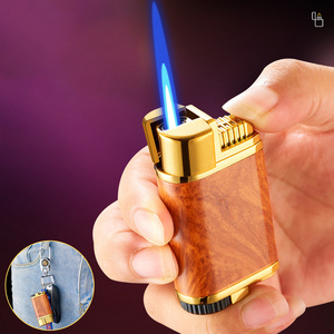 Torch lighter windproof blue flame metal with key chain men's high-grade gifts