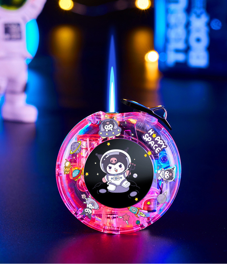 Creative Flash UFO Cute Windproof Lighter Blue Flame Kuromi Lighter