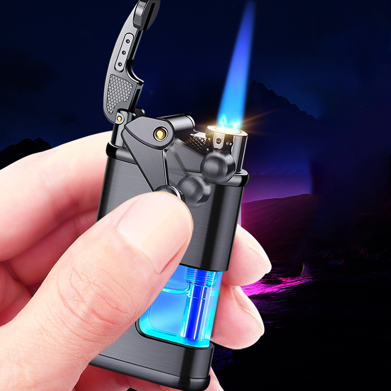 Rocker Arm Lighter With LED Light Cool Color Change Butane Torch Lighters for Men Smoking