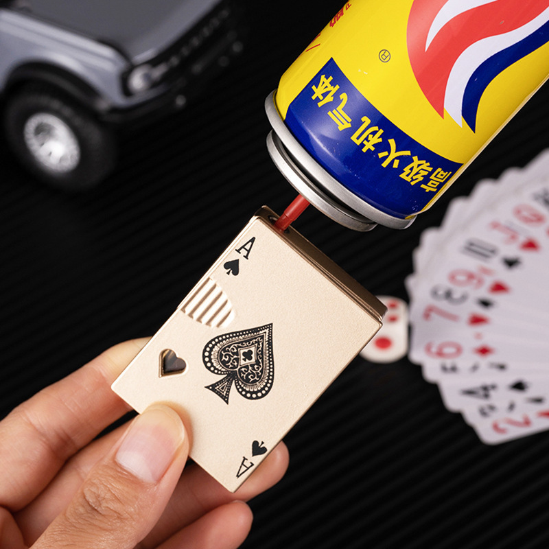 Poker lighter spades A transparent gas window green flame torch lighter cigarette windproof butane lighter