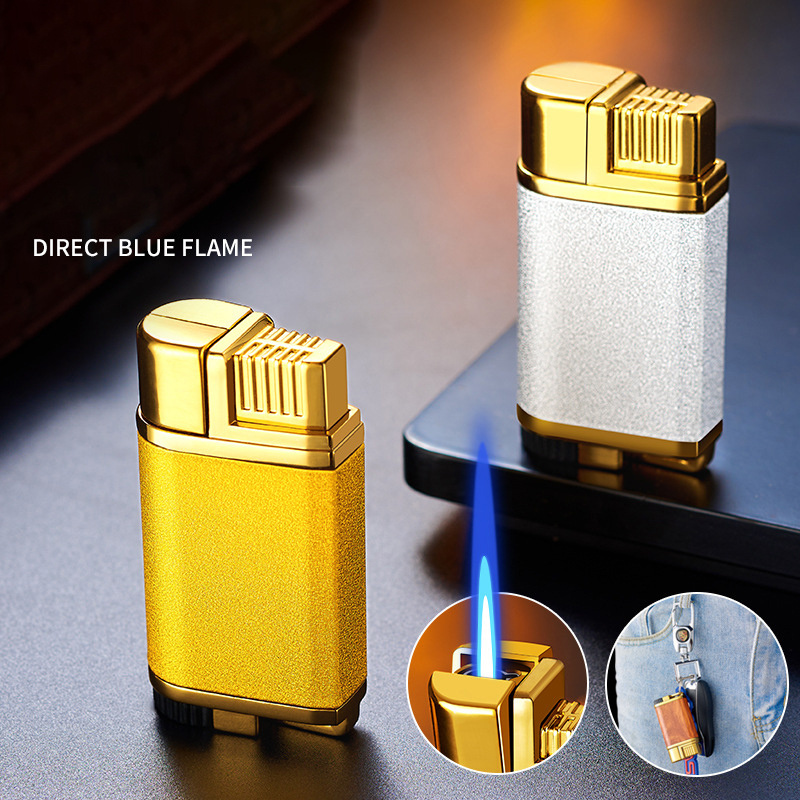 Torch lighter windproof blue flame metal with key chain men's high-grade gifts