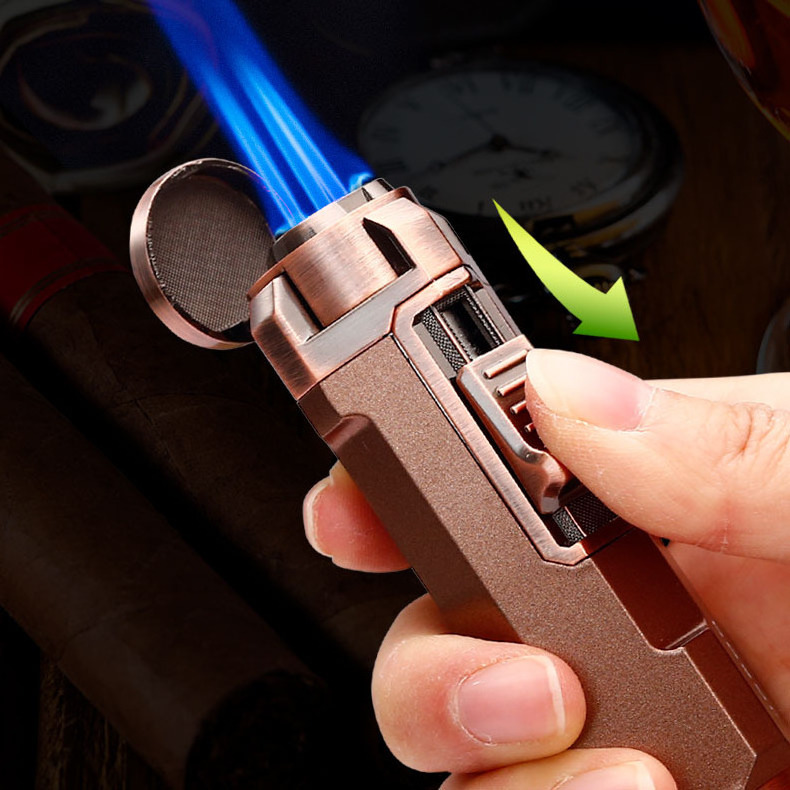 JOBON Cigar lighter metal butane gas three blue flame big torch lighter with cigar cutter