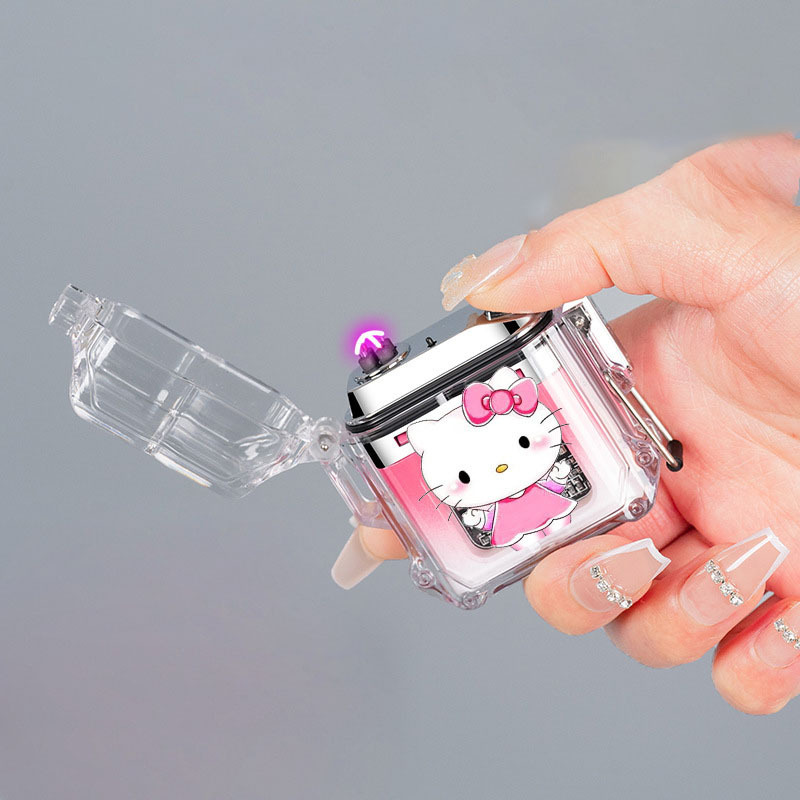 Waterproof Arc Lighter Pink Cartoon Kuromi Hello Kitty Outdoor With COB Lighting USB Rechargeable Lighter