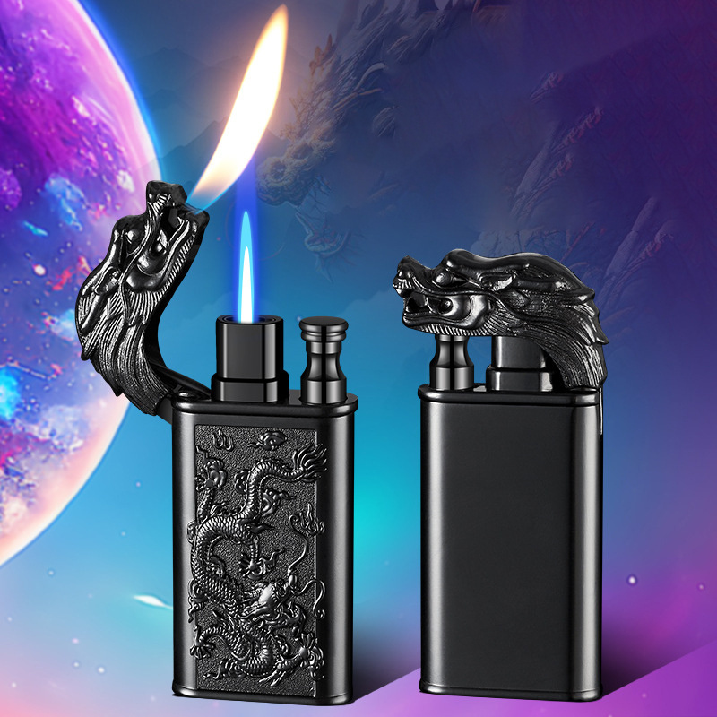 Tiger/Crocodile/Dragon/Wolf/Dolphin Lighter Embossed Double Fire Butane Gas Cigarette lighter