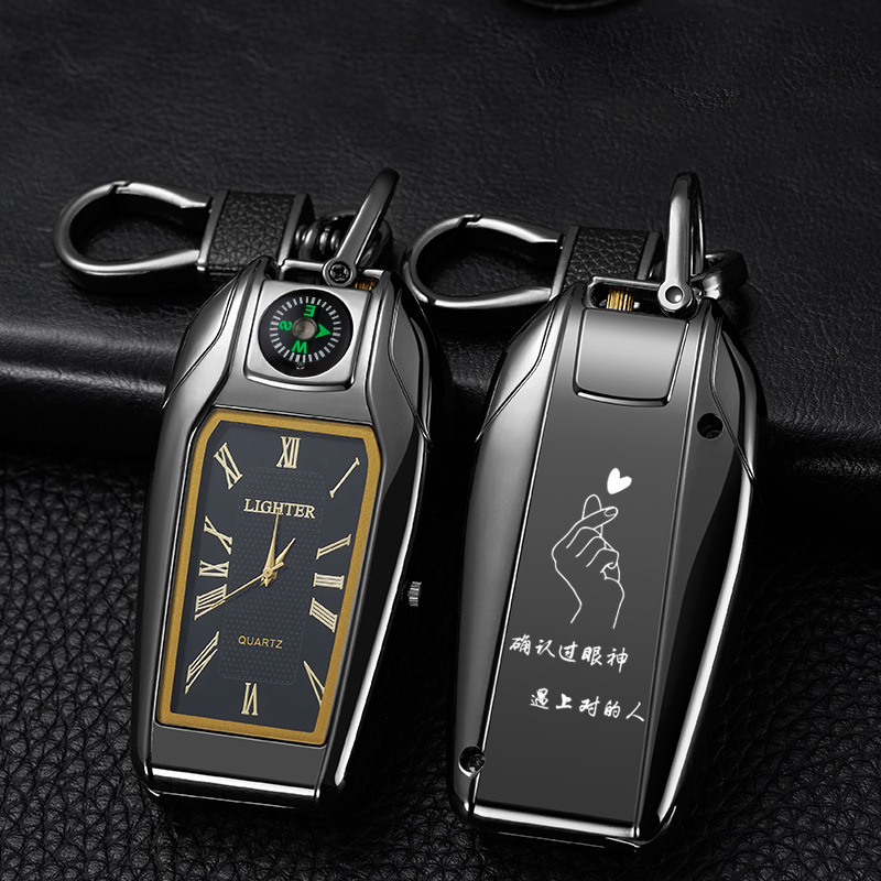 Fashion Watch Torch Lighter With Compass Keychain Pendant Multifunctional Gas Lighter For Men