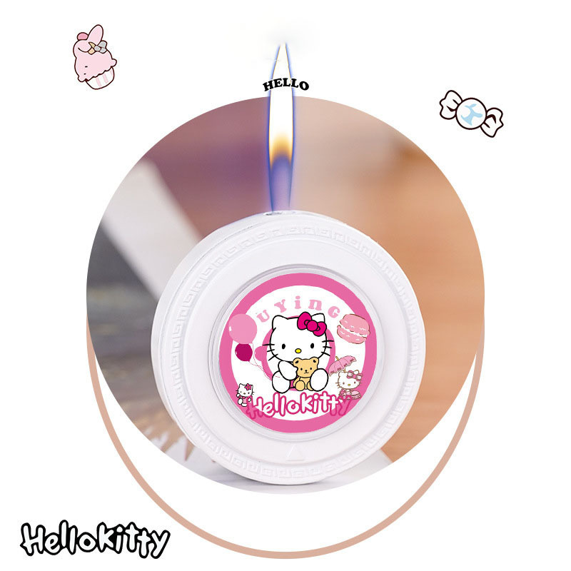 Magnetic cute powder compact cartoon lighter side slide open flame inflatable hello kitty kuromi lighter for girlfriend