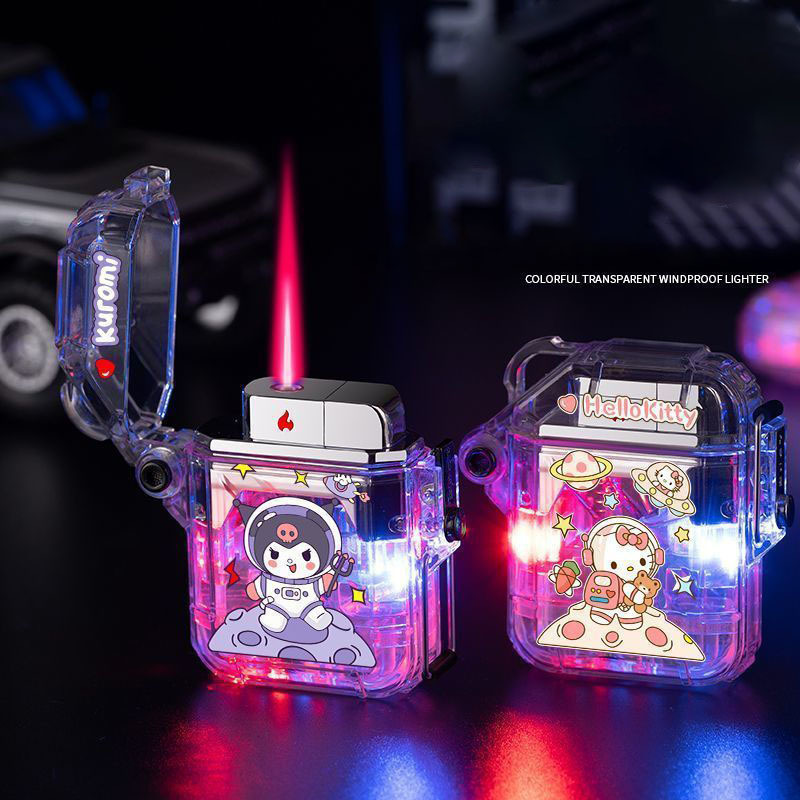 Waterproof Transparent Flashing Light Sanrio Lighter Astronaut Kuromi Hello Kitty Windproof Lighter Refilled Gas