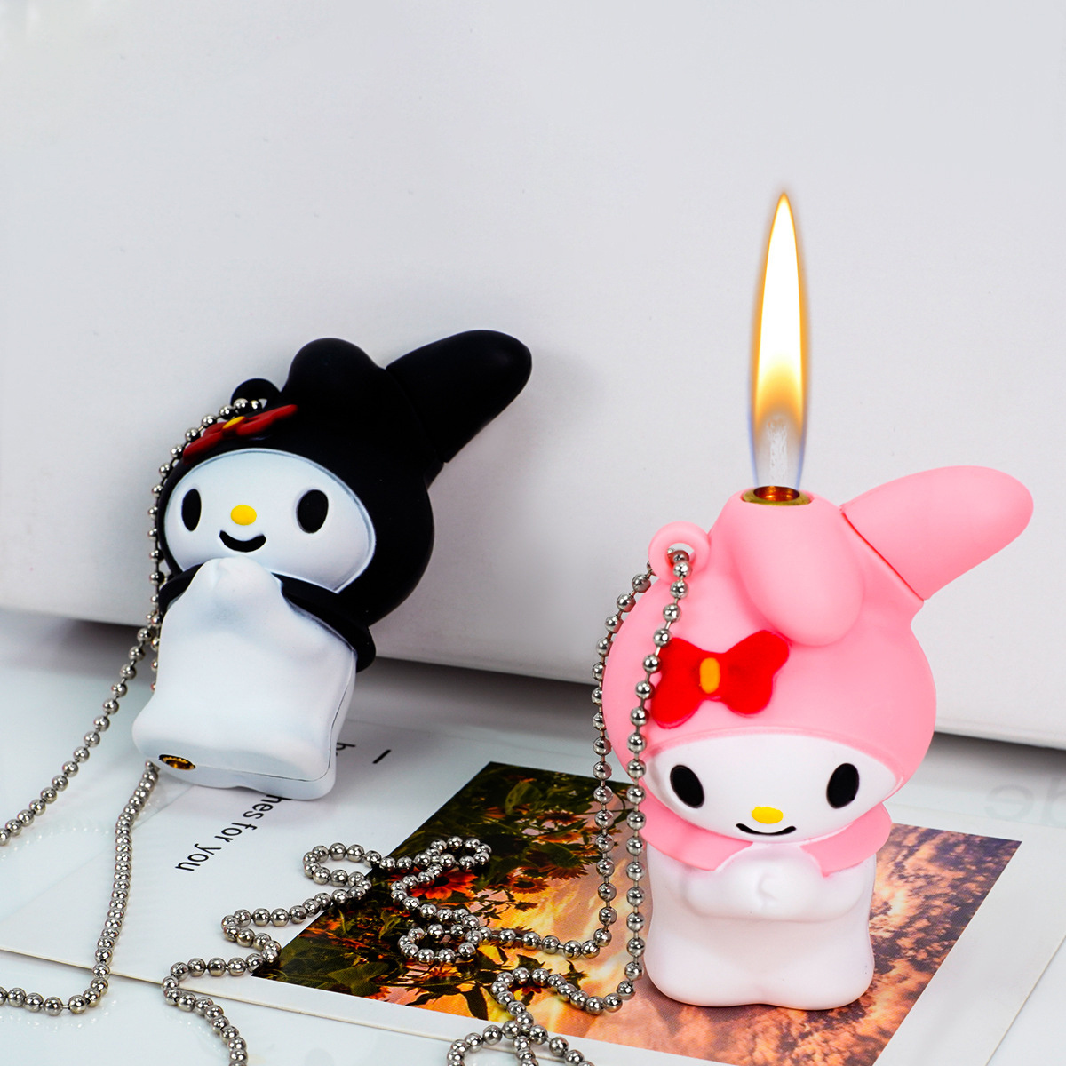 Cute melody lighter Inflatable open flame cartoon necklace lighter