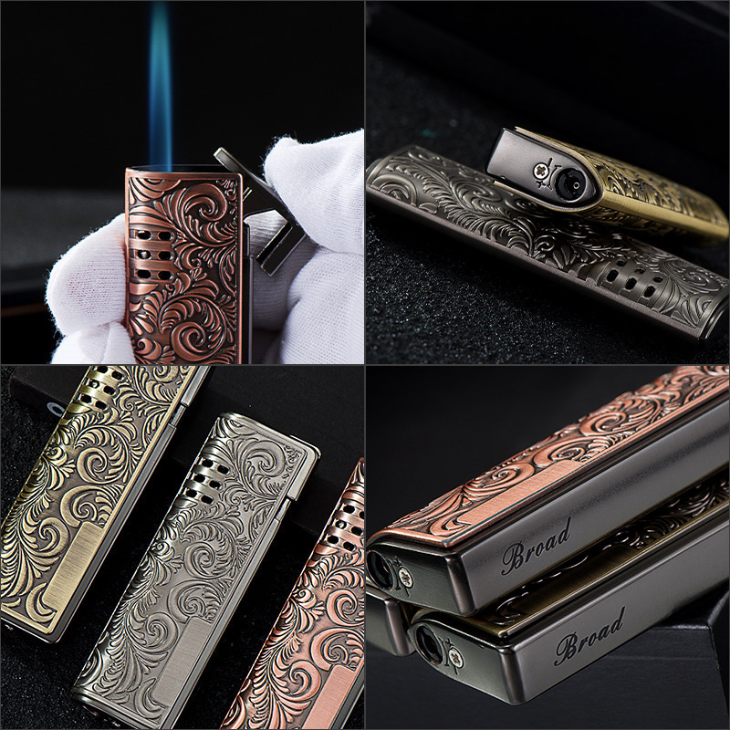 Broad Leaf Flower Metal Lighter Butane Gas Windproof Lighter