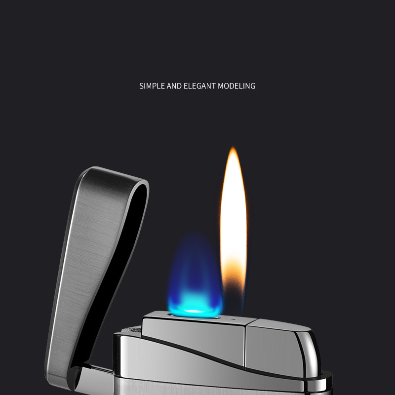 Support custom Flat blue flame to open flame double fire lighter windproof butane gas cigarette lighter