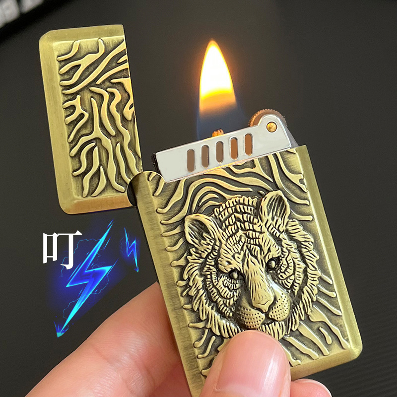 Retro fashion relief metal kerosene lighter tiger constantine bronze lighter