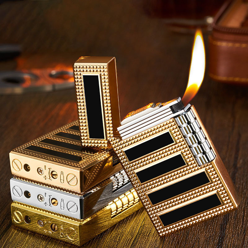 Steel voice lighter metal gas lighter oblique fire open flame gold silver striped lighter