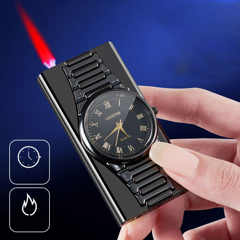 Red Flame dial inflatable lighter metal windproof butane gas cigarette watch lighter