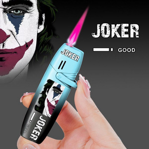 Joker Anime One Piece butane gas lighter rocker arm windproof red flame cigarette lighter