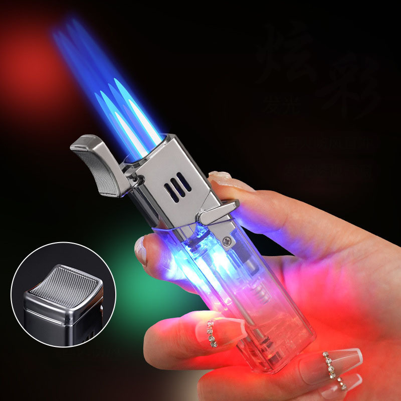 Four flame cigar lighter portable butane gas windproof refillable jet torch lighter