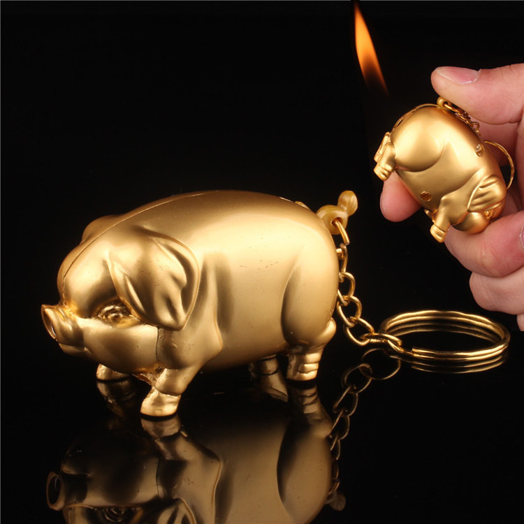 Wholesale New Creative Little Piggy Jet Lighter Butane Gold Pig Inflated Fire Lighter Mini Funny Piggy Gas Lighters