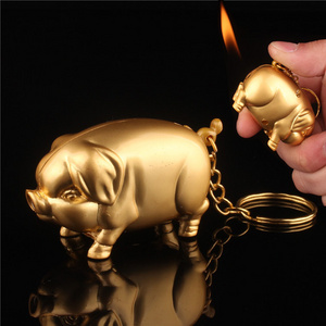 Wholesale New Creative Little Piggy Jet Lighter Butane Gold Pig Inflated Fire Lighter Mini Funny Piggy Gas Lighters