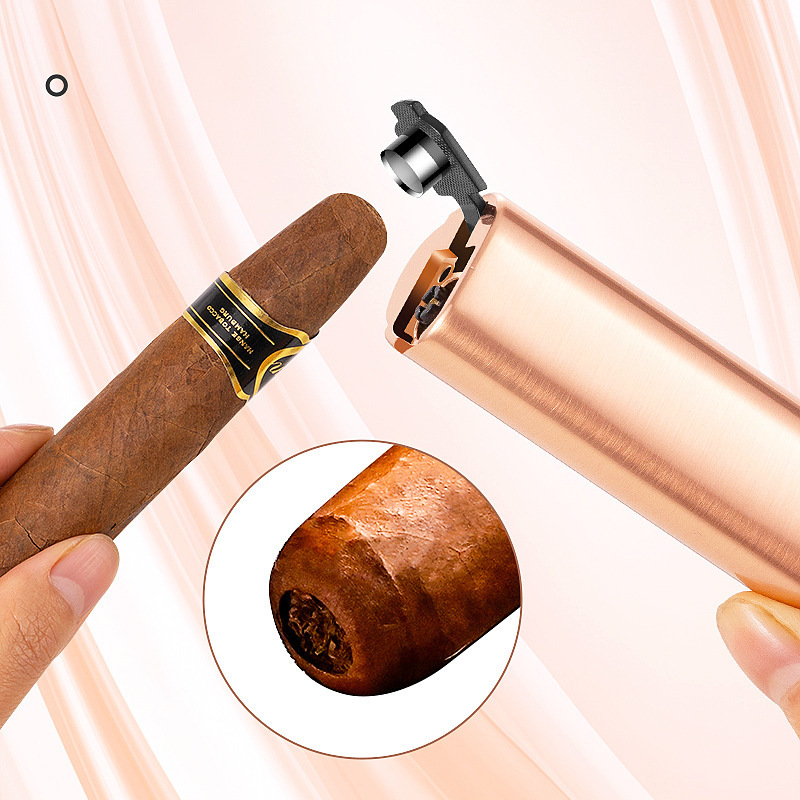 Inflatable torch cigar lighters three punches of flame outdoor BBQ lighter with cigar cutter