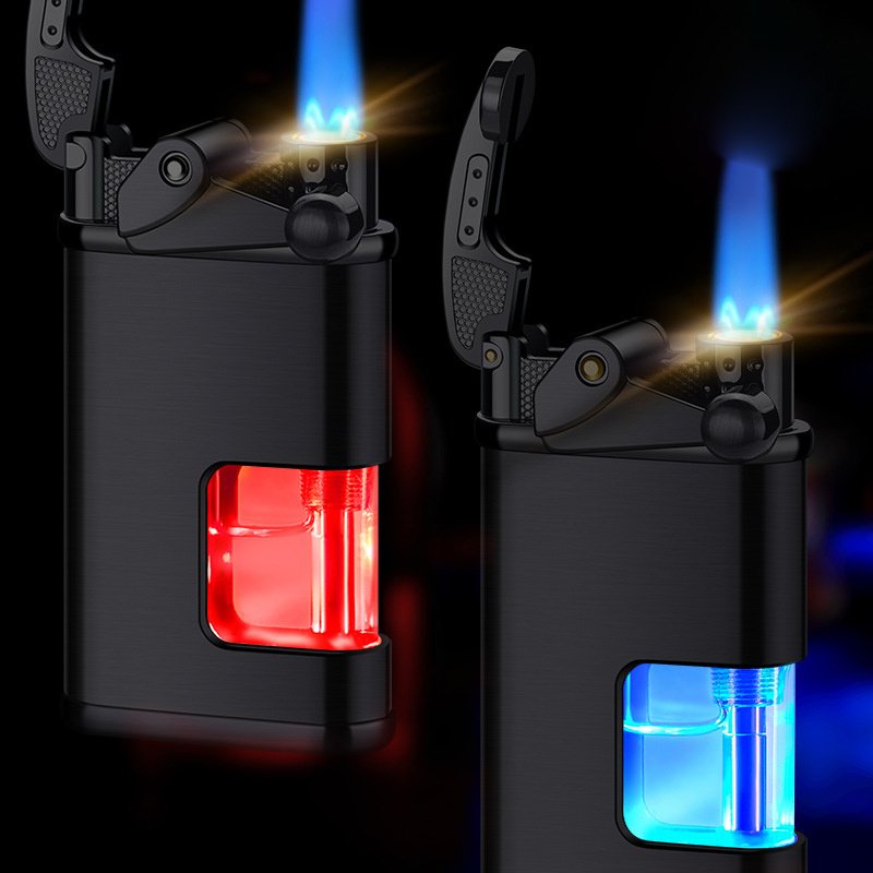 Rocker Arm Lighter With LED Light Cool Color Change Butane Torch Lighters for Men Smoking