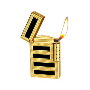 Steel voice lighter metal gas lighter oblique fire open flame gold silver striped lighter