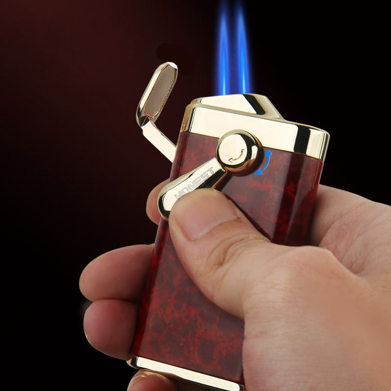 HONEST Windproof Dual Flame Lighter Refilled Cigar Torch Lighter