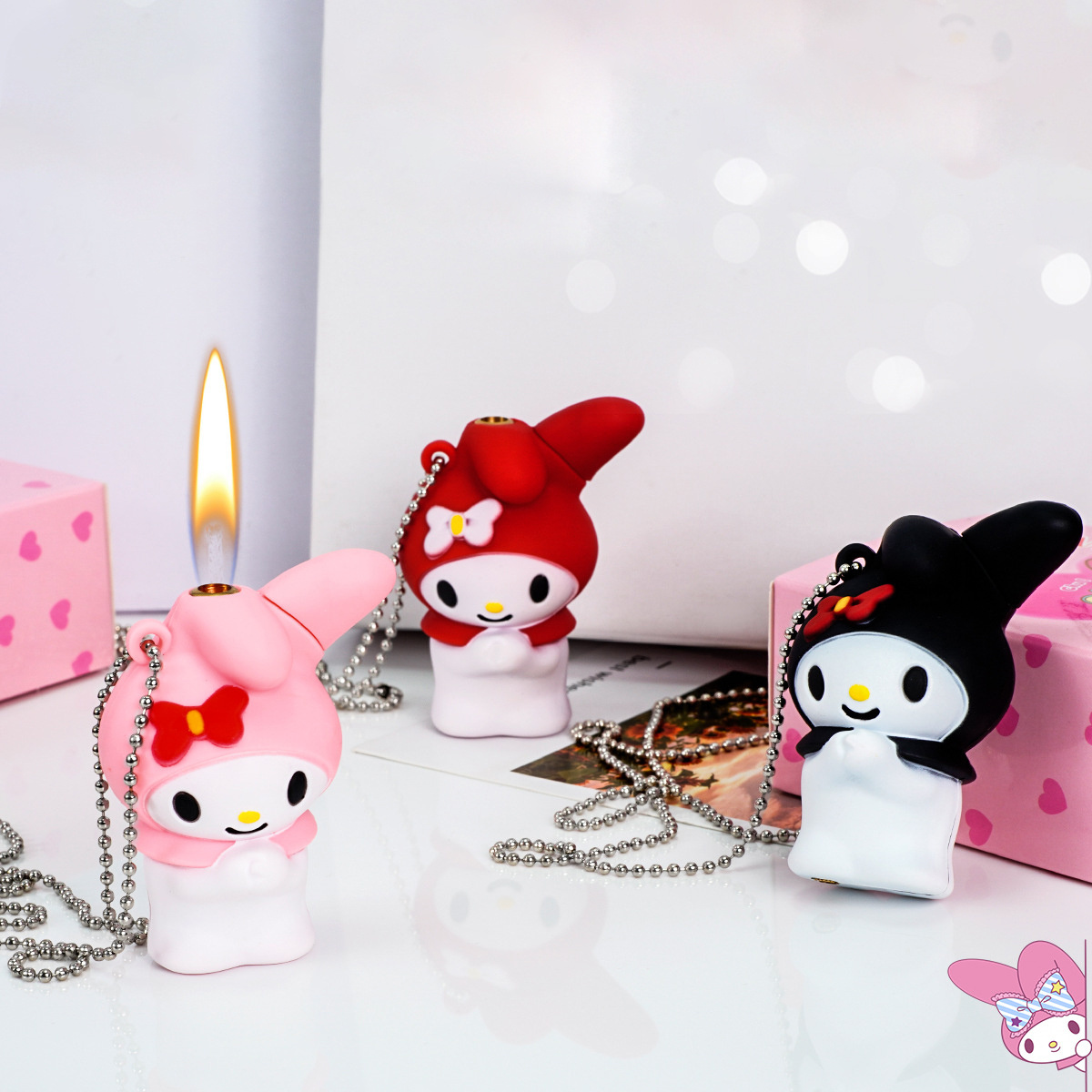 Cute melody lighter Inflatable open flame cartoon necklace lighter