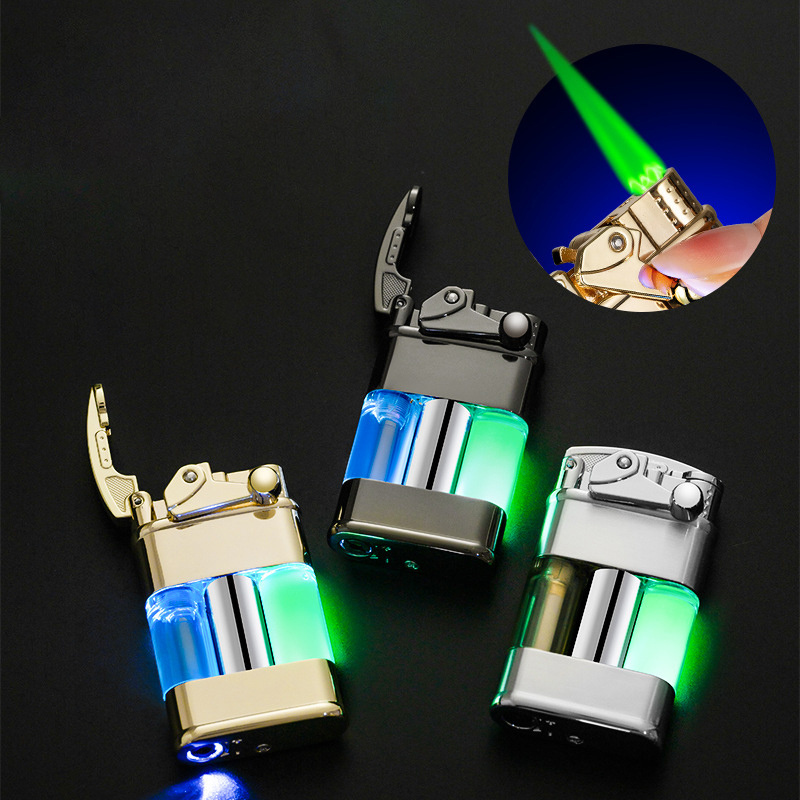 Luminous quicksand rocker arm lighter with light green flame windproof lighter cigarette