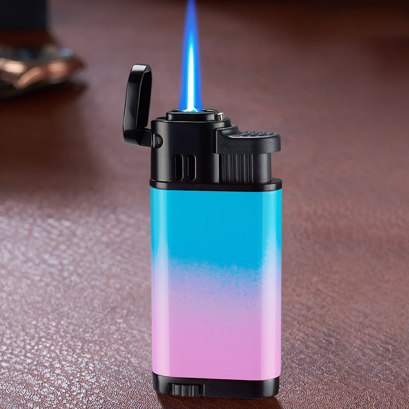 Advertising Promotion Custom logo lighter laser metal Gradient bule flame inflatable torch lighter