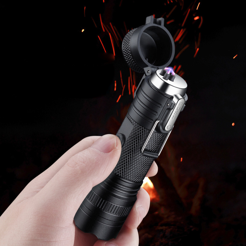 Plasma lighter outdoor flashlight double arc cigarette lighter waterproof and windproof