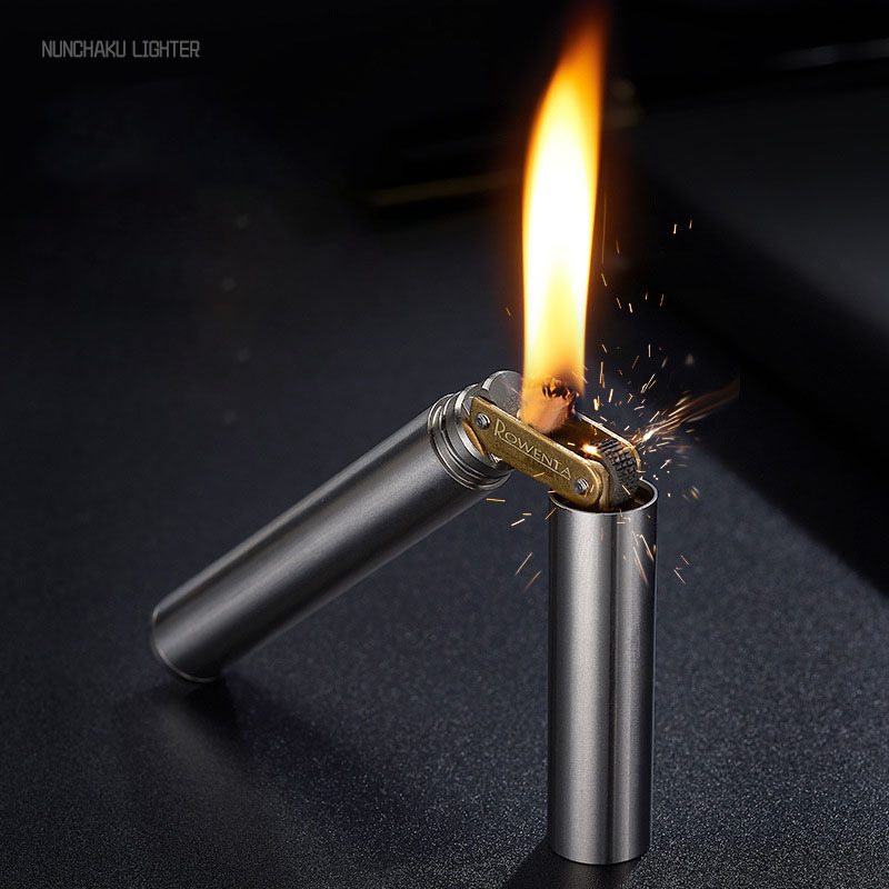 Pure copper nunchaku lighter cigarette grinding wheel old vintage mini slender bar lighter