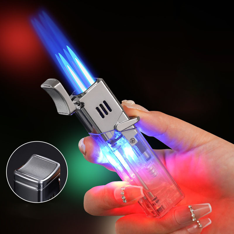 Four blue flame flash cigar lighter butane gas refillable jet torch lighter