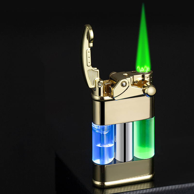 Luminous quicksand rocker arm lighter with light green flame windproof lighter cigarette