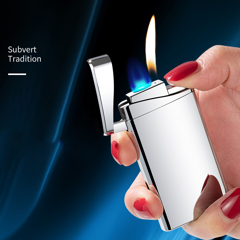 Flat blue flame to open flame double fire lighter windproof butane gas cigarette lighter