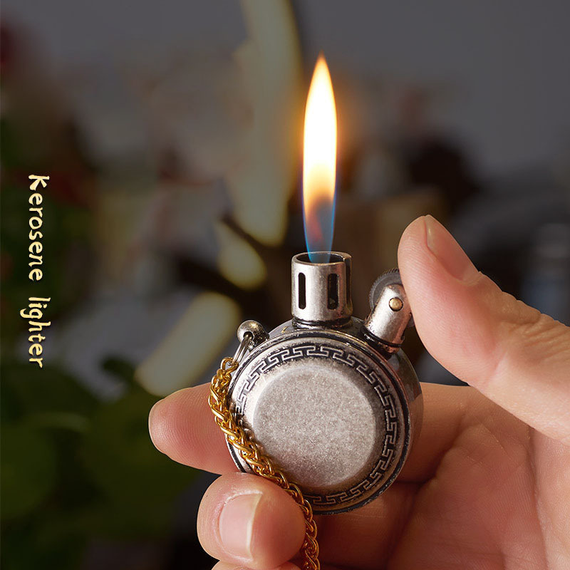 Wholesale Classic Retro metal kerosene lighter golden Silver Old-fashioned grinding wheel open flame lighter