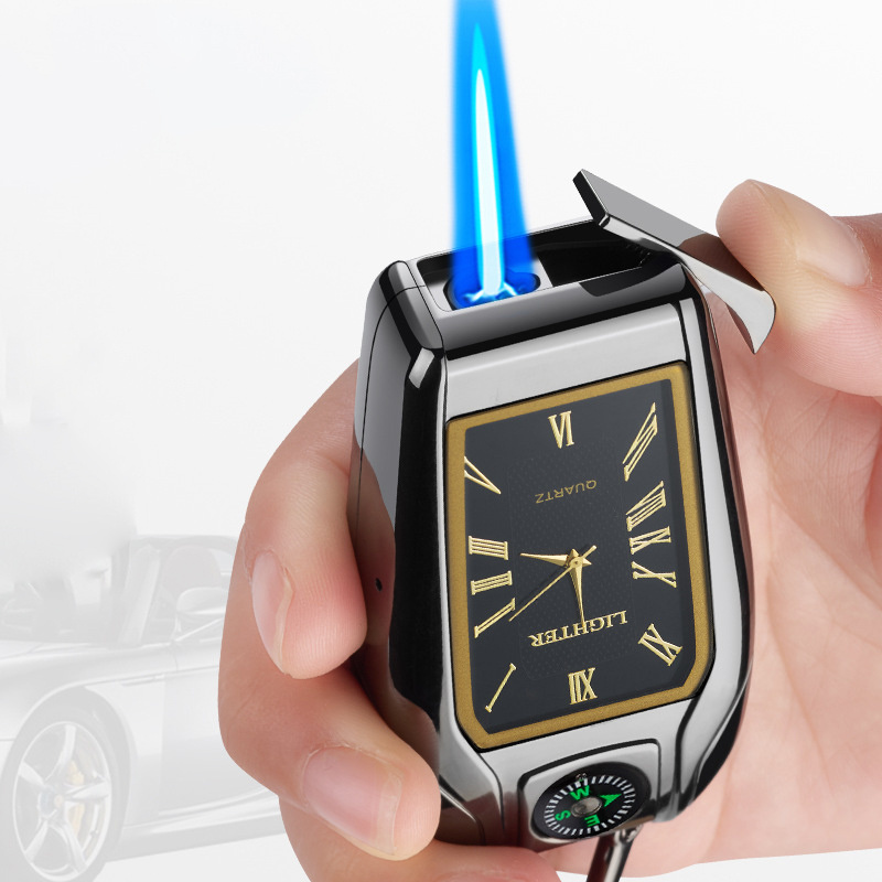 Fashion Watch Torch Lighter With Compass Keychain Pendant Multifunctional Gas Lighter For Men