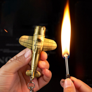 Small plane small mortar creative pendant keychain lighter metal ten thousand matches kerosene lighter