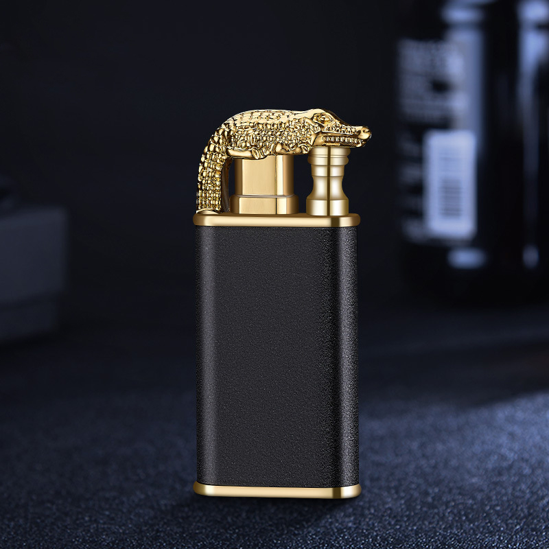 Frosted Crocodile Circulating Gas Filling Igniter Windproof Double Flame Lighter custom logo