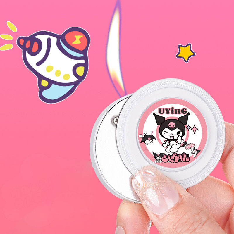 Magnetic cute powder compact cartoon lighter side slide open flame inflatable hello kitty kuromi lighter for girlfriend