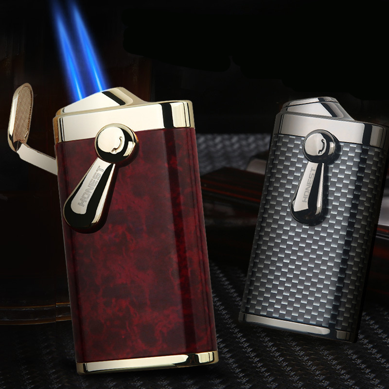 HONEST Windproof Dual Flame Lighter Refilled Cigar Torch Lighter