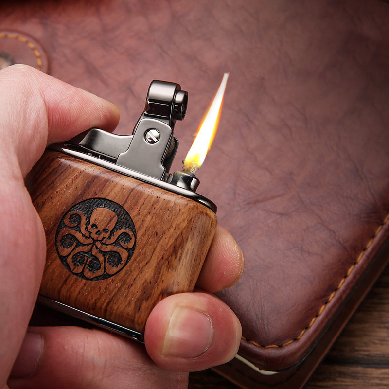 Sandalwood Retro Kerosene Lighter For Men Smoking Oil Metal Lighters Cigar Torch Lighter