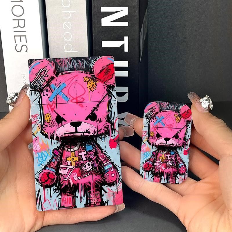 Doodle Cigarette case and gas lighter set cool hello kitty pink flame lighter