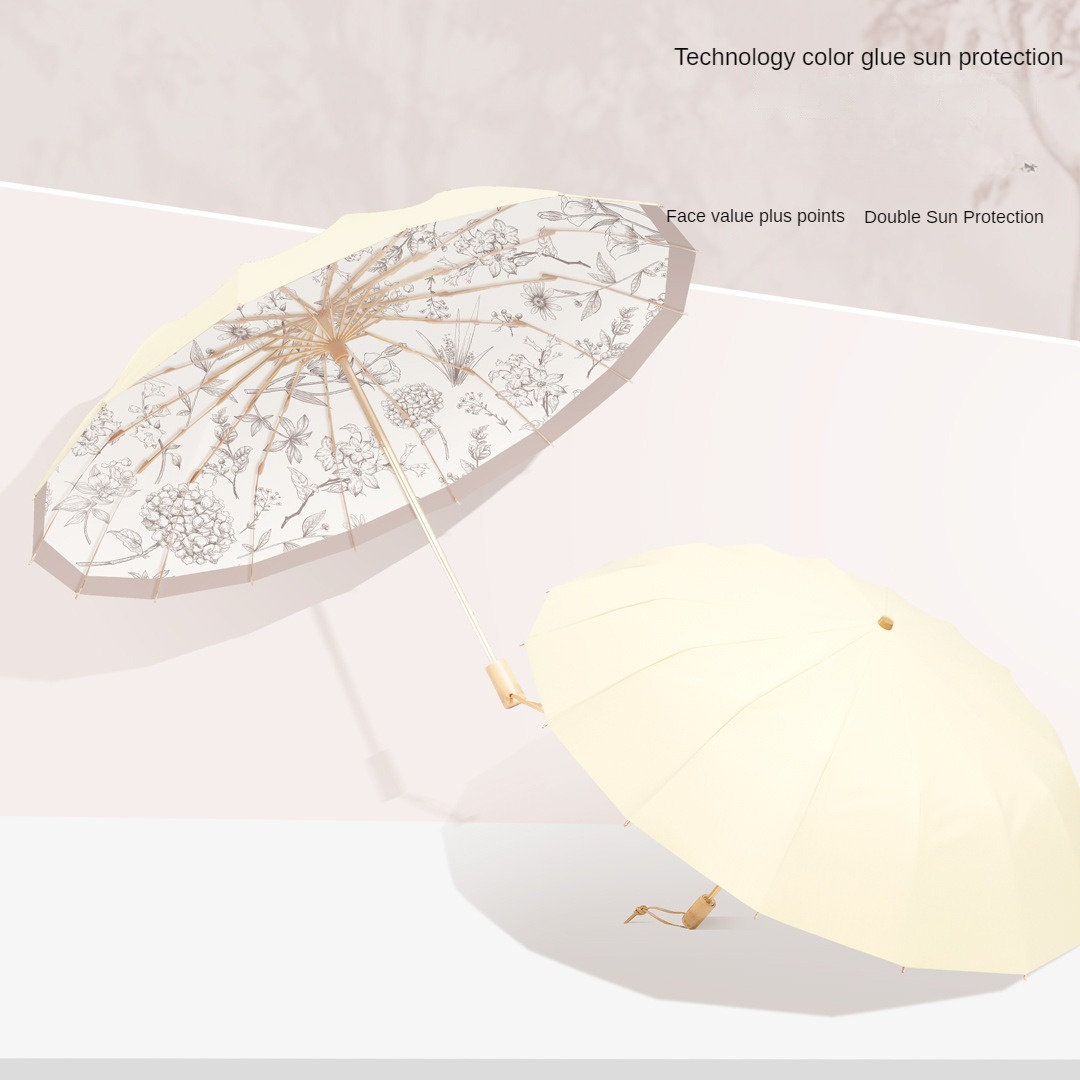 Umbrella Girl High Beauty Retro  Female Sun and Rain Dual Use Folding Sun Umbrella Sunscreen Two person Large Umbrella