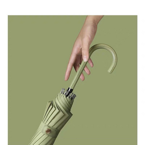 16 bone small fresh long handle automatic rain and sunshine umbrella female straight pole sunshade umbrella