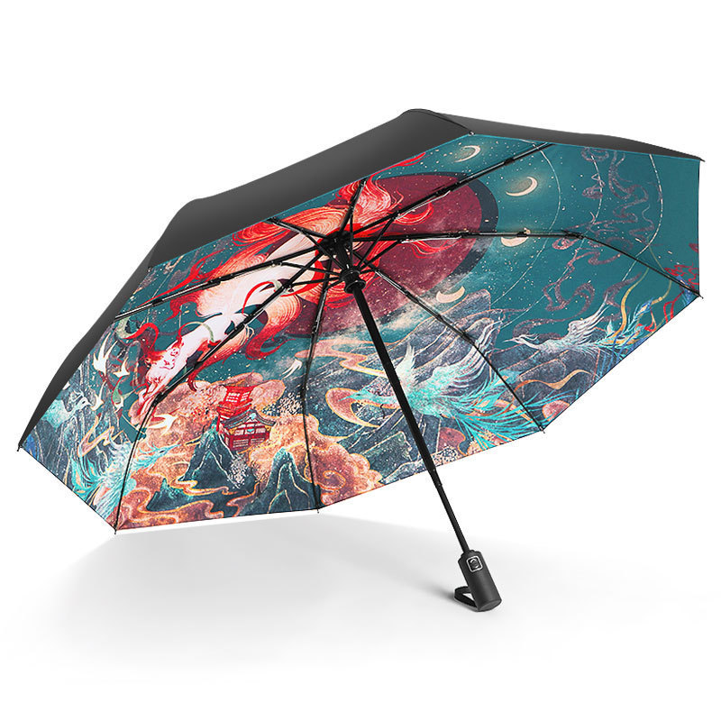 Oriental folding 30% folding umbrella full-page pattern automatic umbrella sunscreen UV vinyl art umbrella