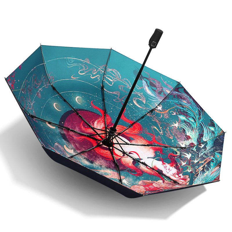 Oriental folding 30% folding umbrella full-page pattern automatic umbrella sunscreen UV vinyl art umbrella