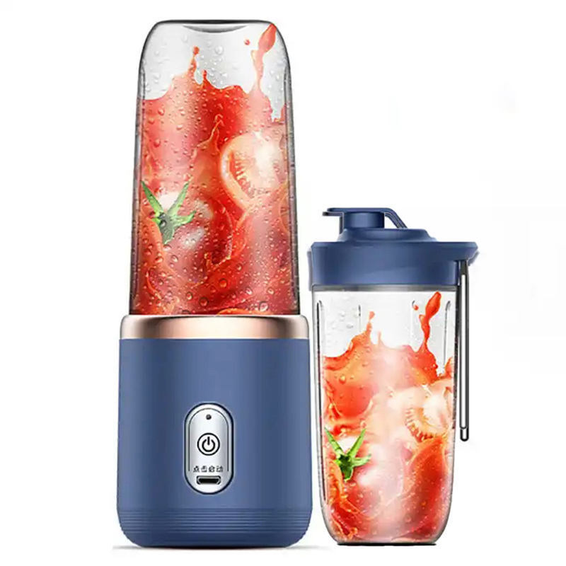 2023 Portable Blender Fruit Juicer 400ml 6 Cutter Head Double Cup with Lid Fresh Juicer Blender Usb Plastic OEM Stainless Steel