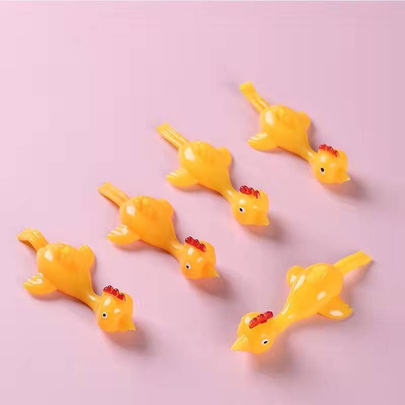 Hot Sale Fingertip ejection Funny Slingshot Launch Chicken Decompression Toys Flying Flick TPR Rubber Turkey Chicken