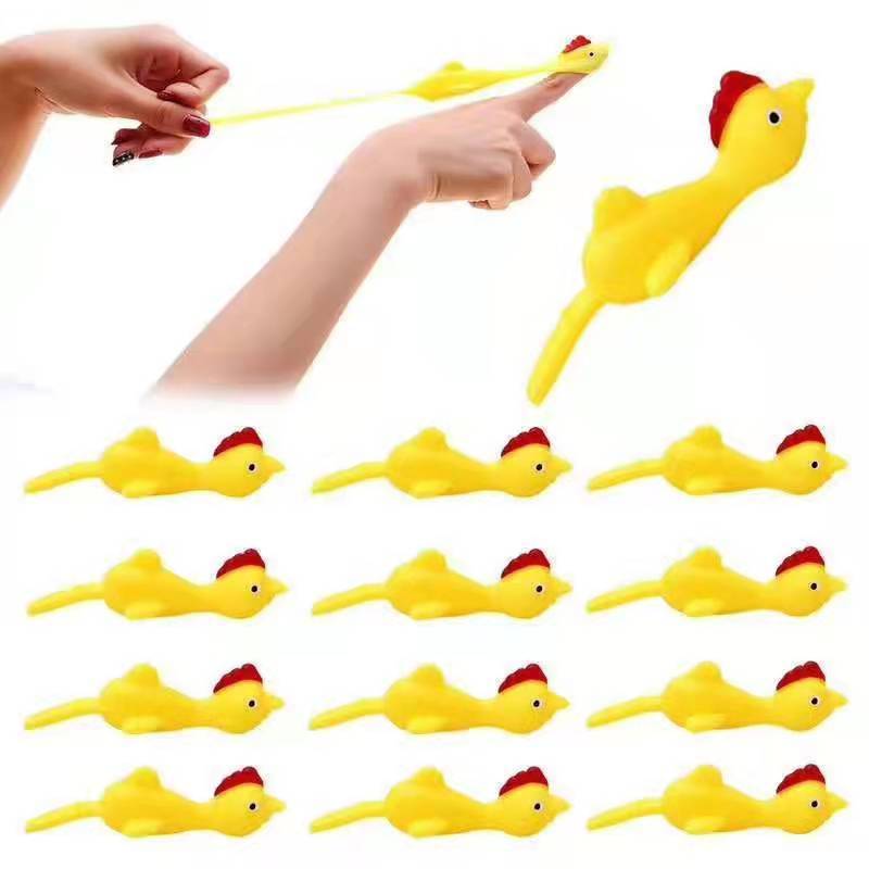 Hot Sale Fingertip ejection Funny Slingshot Launch Chicken Decompression Toys Flying Flick TPR Rubber Turkey Chicken