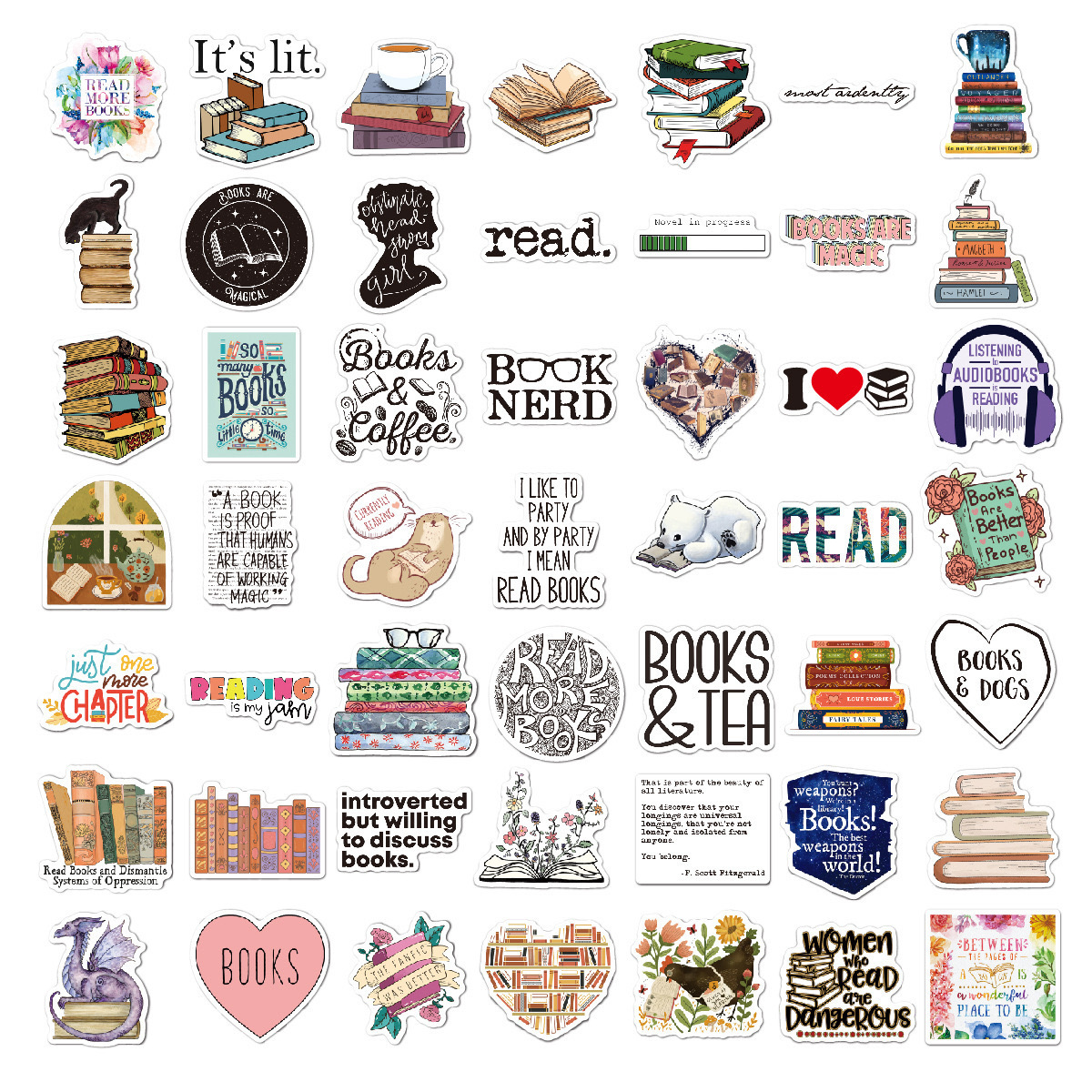 100pcs Bookish Adults Kids Book Lovers Reading vinyl waterproof Stickers Laptops Water Bottles Skateboards Decals